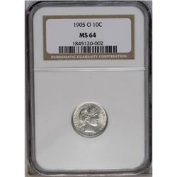 	1905-O 10C MS64 NGC. Radiantly lustrous surfaces displ 1905-O