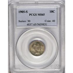 	1905-S 10C MS65 PCGS. Lightly mottled sea-green and pe 1905-S