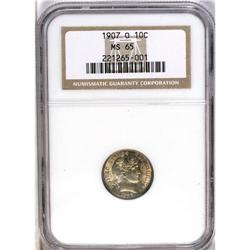 	1907-O 10C MS65 NGC. Rich apple-green and lilac toning 1907-O