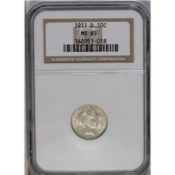 	1911-D 10C MS65 NGC. Gentle gray-gold toning drapes th 1911-D