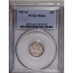	1911-S 10C MS66 PCGS. A frosty and lustrous Premium Ge 1911-S
