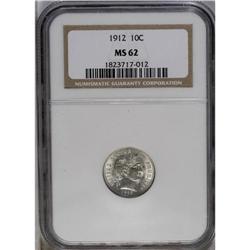 	1912 10C MS62 NGC. Softly struck on the date, but shar 1912