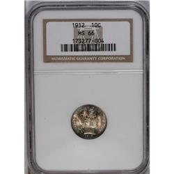 	1912 10C MS66 NGC. Lovely autumn-brown and sea-green p 1912