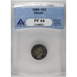 	1899 10C PR64 Cameo ANACS. Dappled golden-brown, steel 1899