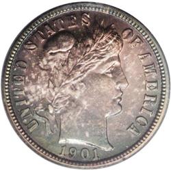 	1901 10C PR66 PCGS. This glossy specimen displays vivi 1901