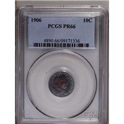 	1906 10C PR66 PCGS. Vivid ocean-blue and plum-red pati 1906