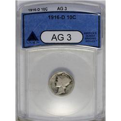 	1916-D 10C AG3 ANACS. The letters in the peripheral re 1916-D