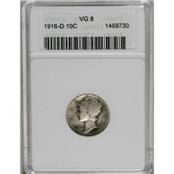 	1916-D 10C VG8 ANACS. Only the tops of the AME in AMER 1916-D