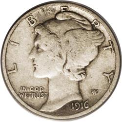 	1916-D 10C VF30 PCGS. This popular key date is on the 1916-D