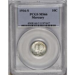 	1916-S 10C MS66 PCGS. Delicate gold-tan color adheres 1916-S