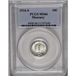 	1916-S 10C MS66 PCGS. Pleasing silver-gray surfaces em 1916-S