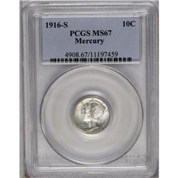 	1916-S 10C MS67 PCGS. Satiny light gray luster is prev 1916-S