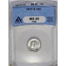 	1917-S 10C MS65 Full Bands ANACS. A thin veneer of cha 1917-S