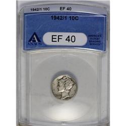 	1942/1 10C XF40 ANACS. The 1942/1 P-mint overdate is a 1942/1