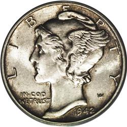 	1942/1-D 10C MS62 Full Bands PCGS. Brilliant, satiny l 1942/1-D