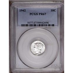 	1942 10C PR67 PCGS. Brilliant surfaces are impeccably 1942