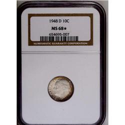 	1948-D 10C MS68 S NGC. Vivid sea-green, gold, and ros 1948-D