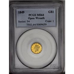 	1849 G$1 Open Wreath MS64 PCGS. Open Wreath variety, w 1849