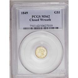 	1849 G$1 Closed Wreath MS62 PCGS. Large Head. A well s 1849