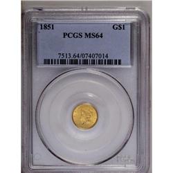 	1851 G$1 MS64 PCGS. Frosty peach-gold luster enlivens 1851