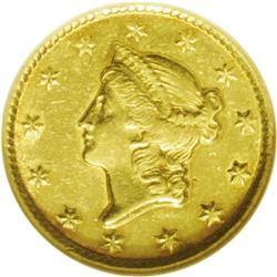 	1851-C G$1 AU58 NGC. Variety 4-D. This variety and Win 1851-C