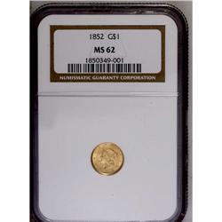 	1852 G$1 MS62 NGC. Some light, old clash marks appear 1852