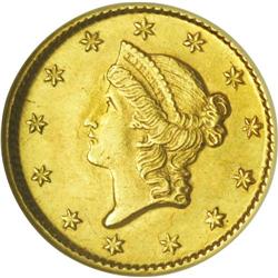 	1852-D G$1 AU58 NGC. Variety 4-F. A scarce coin in all 1852-D