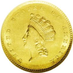 	1854 G$1 Type Two MS62 NGC. One of the most popular of 1854