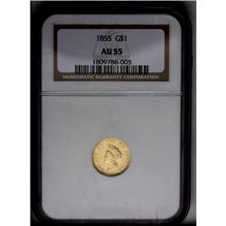 	1855 G$1 AU55 NGC. A partly lustrous survivor of this 1855