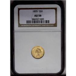 	1855 G$1 AU58 NGC. Heavily clashed on both sides, alth 1855