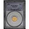 Image 1 : 	1856 G$1 Slanted 5 MS63 PCGS. A slightly more availabl 1856