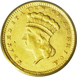 	1857-C G$1 AU50 PCGS. Variety 10-L. This issue is know 1857-C