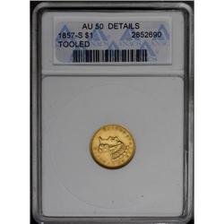 	1857-S G$1 --Tooled--ANACS. AU50 Details. The reverse b 1857-S