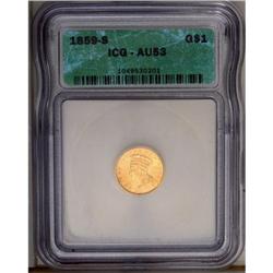 	1859-S G$1 AU53 ICG. The 1859-S is as scarce as its 15 1859-S