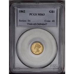	1862 G$1 MS63 PCGS. Flashy surfaces of this Civil War 1862