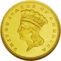 	1866 G$1 MS68 Prooflike NGC. Relatively few 1866 gold 1866