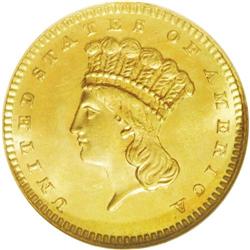 	1886 G$1 MS67 NGC. There moderate clash marks on this 1886