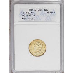 	1834 $2 1/2 Classic--Rims Filed--ANACS. AU50 Details. 1834