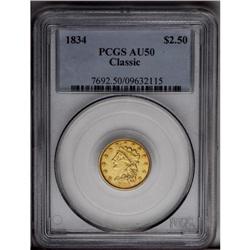 	1834 $2 1/2 CLASSIC AU50 PCGS.From The Jackson Hole Co 1834