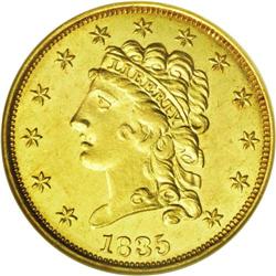 	1835 $2 1/2 MS62 NGC. McCloskey-1, R.2. The A in AMERI 1835