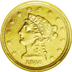 	1840-C $2 1/2 --Cleaned--ANACS. AU50 Details. Variety 1 1840-C