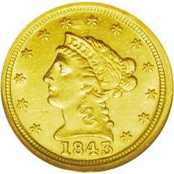 	1843-C $2 1/2 Large Date, Plain 4 MS60 NGC. Variety 5- 1843-C