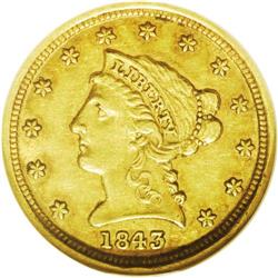 	1843-D $2 1/2 Small D AU55 NGC. Variety 4-F. This well 1843-D