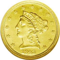 	1843-D $2 1/2 Large D--Cleaned--ANACS. AU55 Details. V 1843-D