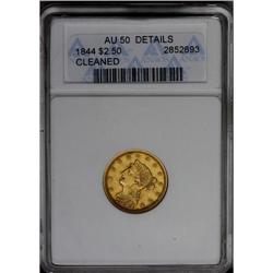 	1844 $2 1/2 --Cleaned--ANACS. AU50 Details. A sharp but 1844