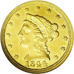 	1844-C $2 1/2 AU58 NGC. Variety 6-E. An elusive near-M 1844-C