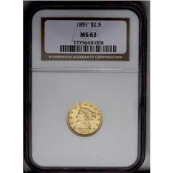 	1851 $2 1/2 MS63 NGC. Medium gold patina with subtle r 1851