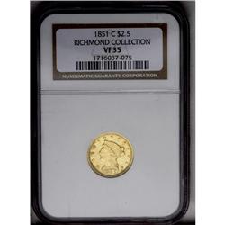	1851-C $2 1/2 VF35 NGC. Variety 13-G. Light khaki-gold 1851-C