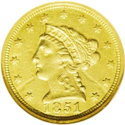 	1851-C $2 1/2 AU58 NGC. Variety 13-G. Winter''s Charlo 1851-C