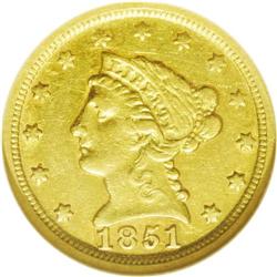 	1851-D $2 1/2 XF40 NGC. Variety 14-M. This apricot-gol 1851-D